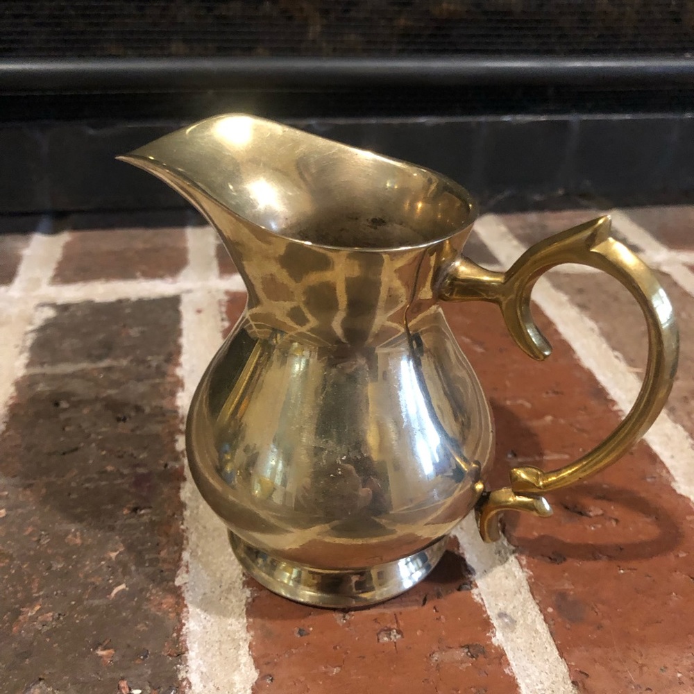 adorable vintage gold brass small pitcher vase  3.5x4.75”